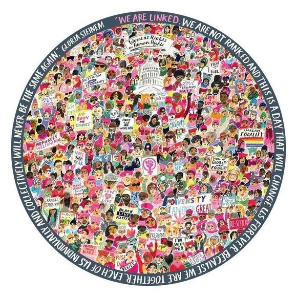 eeboo Women March! 500 Piece Round Puzzle Recycled Gray Board NIB - Picture 3 of 3